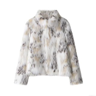 Women's Fashion Casual Leopard Spotted Faux Fur Coat Short Stand Collar Long Sleeve Elegant Plush Outerwear For Autumn Winter Women