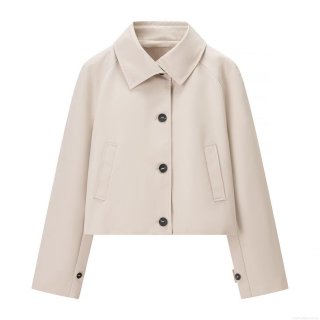 Women's Short Trench Coat Jacket Polyester Solid Color Lapel Single Breasted Streetwear Casual Outerwear With Pockets Apricot Beige Cardigan