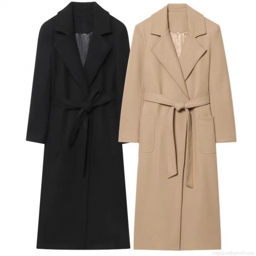 Women's Long Wool Blend Coat Elegant Solid Color Notched Collar Suede Trench Coat With Belt For Winter Daily Casual Lady Warm Outerwear