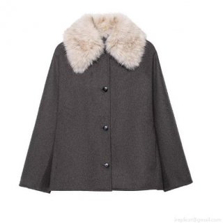 Women's Fashion Faux Fur Collar Woolen Jacket Casual Solid Color Single Breasted Short Coat Autumn Winter Warm Outwear For Women