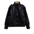 Women Fashion Black PU Faux Leather Jacket Long Sleeve Lapel Zipper Cropped Biker Coat With Shoulder Epaulets Texture Grain Streetwear Outerwear