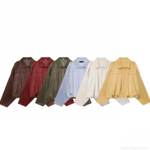 Women's Casual Faux Suede Cropped Jacket Lapel Zip Up Long Sleeve Outerwear Drop Shoulder Solid Color Loose Fit Fashion Coat For Fall Winter