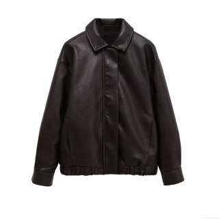 Women's Vintage PU Leather Moto Jacket Loose Fit Faux Leather Coat With Turn Down Collar Zip Up Coffee Streetwear Fashion Jacket Outerwear