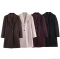 Women's Elegant Mid Length Woolen Coat Slim Fit Single Breasted Lapel Overcoat Long Sleeve Solid Color Winter Jacket Outwear With Padded Shoulders