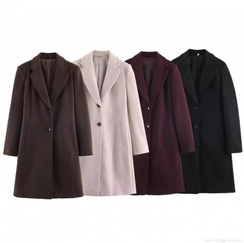 Women's Elegant Mid Length Woolen Coat Slim Fit Single Breasted Lapel Overcoat Long Sleeve Solid Color Winter Jacket Outwear With Padded Shoulders