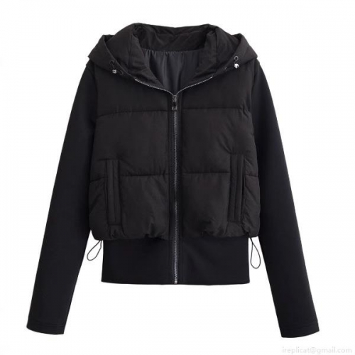 Women's Lightweight Quilted Jacket With Hood Splicing Design Long Sleeve Zipper Closure Fashion Casual Solid Black Puffer Outwear For Women Autumn Winter