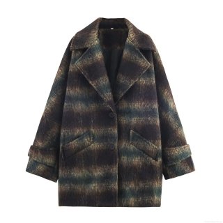 Plaid Woolen Blend Coat Women Oversized Retro Lapel Single Breasted Long Sleeve Warm Outerwear Jacket For Autumn Winter Daily Wear