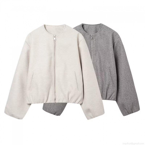 Women's Loose Zipper Flight Jacket 100% Polyester Woven Short Coat Round Neck Casual Streetwear Outerwear For Women Long Sleeve Jacket With Pockets