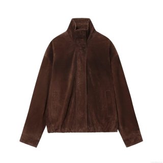 Women's Fashion Suede Long Sleeve Jacket With Stand Collar Loose Fit Solid Color Zip Up Outerwear Streetwear Casual Suede Coat For Women