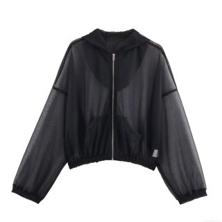 Women's Sheer Mesh Hooded Jacket Lightweight Long Sleeve Metallic Zipper Breathable See Through Casual Streetwear Outerwear For Summer Party Women