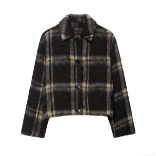 Women's Casual Plaid Woolen Jacket Coat Fashion Single Breasted Lapel Collar Loose Fit Checkered Outerwear For Women Streetwear Daily Wear Cozy Plush Fabric
