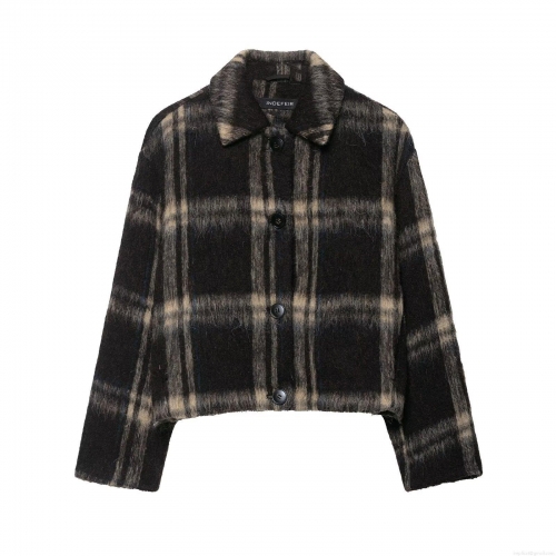 Women's Casual Plaid Woolen Jacket Coat Fashion Single Breasted Lapel Collar Loose Fit Checkered Outerwear For Women Streetwear Daily Wear Cozy Plush Fabric