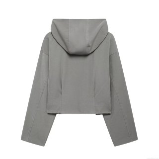 Women's Fashion Solid Color Polyester Short Hooded Jacket Casual Long Sleeve Zip Up Crop Hoodie Coat For Autumn Spring Lady Outerwear