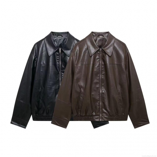 Women's Retro Faux Leather Jacket Distressed PU Moto Biker Coat Fashion Lapel Zip Up Streetwear Outerwear For Autumn Winter Ladies