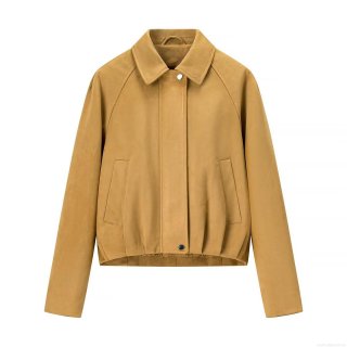 Women's Fashion Solid Color Suede Effect Bomber Jacket Casual Lapel Zip Up Long Sleeve Coat Streetwear Outwear For Women