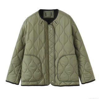 Women's Reversible Quilted Jacket Polyester Cotton Blend Onion Pattern Padded Coat Retro Ethnic Round Neck Zip Up Casual Daily Outerwear Lightweight