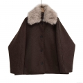 Women Faux Fur Collar Woolen Jacket Loose Single Breasted Coat Long Sleeve Casual Outerwear Fashion Autumn Winter Warm Thick Jacket For Women