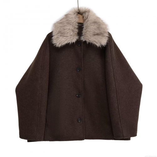 Women Faux Fur Collar Woolen Jacket Loose Single Breasted Coat Long Sleeve Casual Outerwear Fashion Autumn Winter Warm Thick Jacket For Women