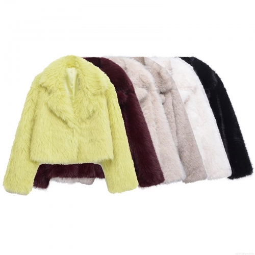 Women's Fashion Faux Fur Short Jacket Elegant Solid Color Lapel Long Sleeve Warm Winter Outwear For Party Daily Leisure