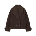 Women's Fashion Short Woolen Coat Double Breasted Lapel Jacket Casual Coffee Color Warm Outerwear For Autumn Winter Women Clothing