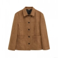 Women's Faux Suede Jacket Solid Color Lapel Single Breasted Coat With Pockets Casual Streetwear Loose Outerwear For Women