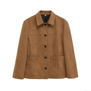 Women's Faux Suede Jacket Solid Color Lapel Single Breasted Coat With Pockets Casual Streetwear Loose Outerwear For Women
