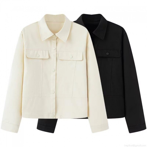 Women Casual Twill Polyester Blend Short Jacket Workwear Style Snap Button Lapel Collar Long Sleeve Outerwear With Symmetrical Flap Pockets Solid Color Fashion Coat For Autumn Streetwear Ladies
