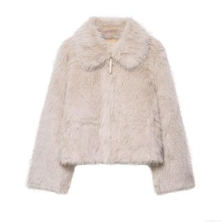 Women Short Faux Fur Jacket Winter Warm Lapel Zipper Coat Elegant Solid Color Long Sleeve Outwear For Women Autumn Winter Fashion Casual Plush Jacket