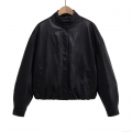 Women's Faux Leather Bomber Jacket Fashion High Neck PU Pilot Outwear Solid Color Loose Fit Short Jacket With Pocket For Women Streetwear
