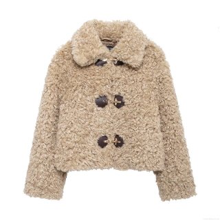 Women's Fashion Faux Fur Fleece Jacket Warm Teddy Coat Lapel Long Sleeve With Leather Toggle Buckle Casual Winter Outerwear
