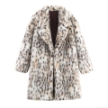 Women's Fashion Leopard Print Faux Fur Mid-Length Coat Elegant Lapel Long Plush Jacket Warm Winter Autumn Outerwear For Casual Party Ladies Open Front Cardigan Jacket