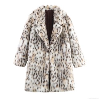 Women's Fashion Leopard Print Faux Fur Mid-Length Coat Elegant Lapel Long Plush Jacket Warm Winter Autumn Outerwear For Casual Party Ladies Open Front Cardigan Jacket