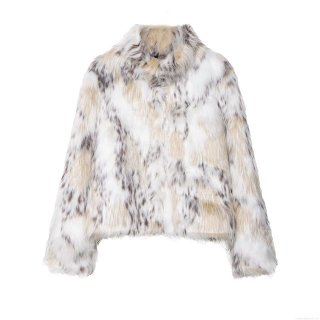 Women Luxury Animal Print Faux Fur Coat Elegant Lapel Long Sleeve Short Jacket With Zipper Casual Warm Winter Streetwear Outwear For Ladies