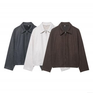 Women's Fashion Woolen Texture Lapel Jacket Loose Zip Up Long Sleeve Casual Outerwear Streetwear Coat For Women Spring Fall
