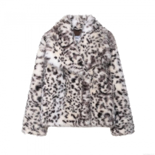 Women's Leopard Print Faux Fur Jacket Oversized Lapel Collar Streetwear Warm Winter Coat Thick Shaggy Outerwear With Pockets For Ladies Fashion Animal Print