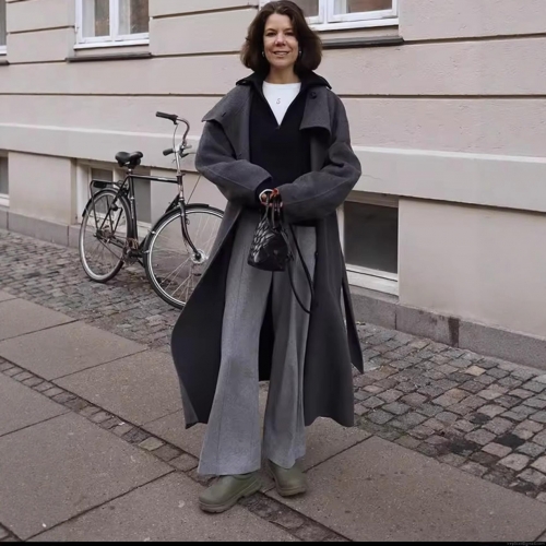 Women's Elegant Long Woolen Coat Lapel Double Breasted Winter Warm Jacket Thick Polyester Blend Trench Coat for Ladies Casual Office Wear