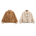 Women's Reversible Jacket Coat Thick Warm Faux Suede And Lamb Fleece Stand Collar Single Breasted Outerwear With Pockets European Casual Streetwear Fashion