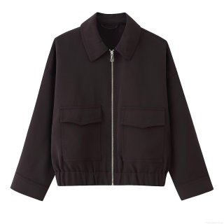 Women's Fashion Solid Color Lapel Zipper Jacket With Pockets Long Sleeve Polyester Loose Casual Streetwear Short Outerwear Coat