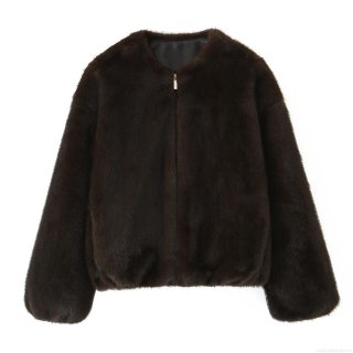Women's Faux Fur Bomber Jacket Fashion Short Polyester Plush Coat Warm Solid Color Zipper Outerwear For Autumn Winter Casual Streetwear Ladies