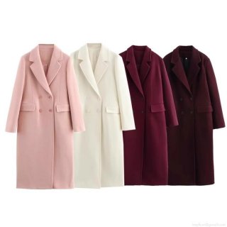 Women's Elegant Long Woolen Coat Double Breasted Lapel Solid Color Outerwear For Autumn Winter Ladies Casual Fashion Jacket Thick Warm Overcoat