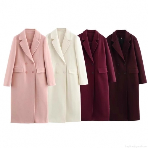 Women's Elegant Long Woolen Coat Double Breasted Lapel Solid Color Outerwear For Autumn Winter Ladies Casual Fashion Jacket Thick Warm Overcoat