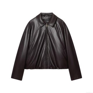 Women's Faux Leather Bomber Jacket Zipper Pocket Lapel PU Leather Moto Biker Coat Loose Fit Long Sleeve Outwear Ladies Spring Autumn Deep Brown Cream White