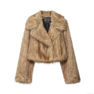 Women's Fashion Faux Fur Short Jacket Elegant Lapel Long Sleeve Plush Coat Solid Brown Autumn Winter Warm Outerwear For Party Casual