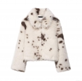 Women's Faux Fur Jacket Animal Print Spotted White Black Brown Long Sleeve Lapel Short Coat Fashion Autumn Winter Outerwear For Ladies Party Daily