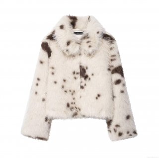 Women's Faux Fur Jacket Animal Print Spotted White Black Brown Long Sleeve Lapel Short Coat Fashion Autumn Winter Outerwear For Ladies Party Daily