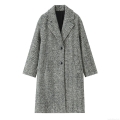Women's Herringbone Tweed Long Coat Elegant Lapel Single Breasted Warm Overcoat Chic Office Lady Autumn Winter Outwear Jacket