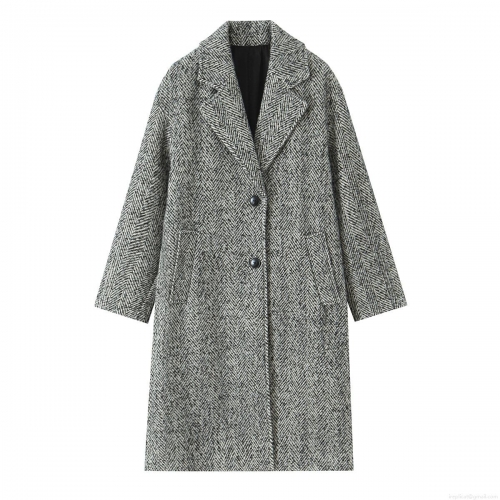 Women's Herringbone Tweed Long Coat Elegant Lapel Single Breasted Warm Overcoat Chic Office Lady Autumn Winter Outwear Jacket