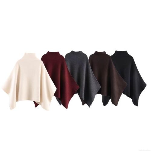 Women's Knitted Cape Poncho Solid Color High Neck Elegant Pullover Shawl Outerwear For Fall Winter Party Daily Casual Ladies