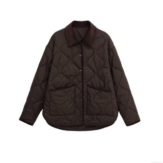 Women's Vintage Quilted Jacket Coat With Corduroy Collar Loose Fit Lightweight Snap Button Outerwear With Pockets For Casual Daily Wear