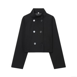 Women's Double Breasted Short Jacket Stand Collar Long Sleeve Solid Color Casual Fashion Coat Outerwear Polyester Ladies High Street Style